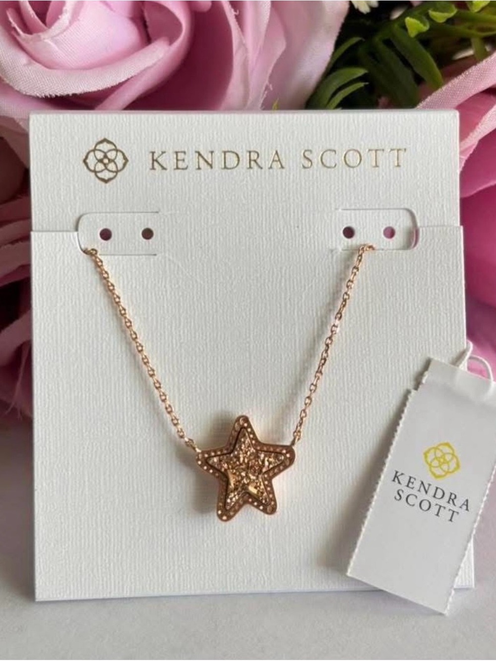 NWT Kendra Scott Jae Star Pendant Necklace in Rose Gold drusy